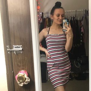 red, white, and blue stripped dress